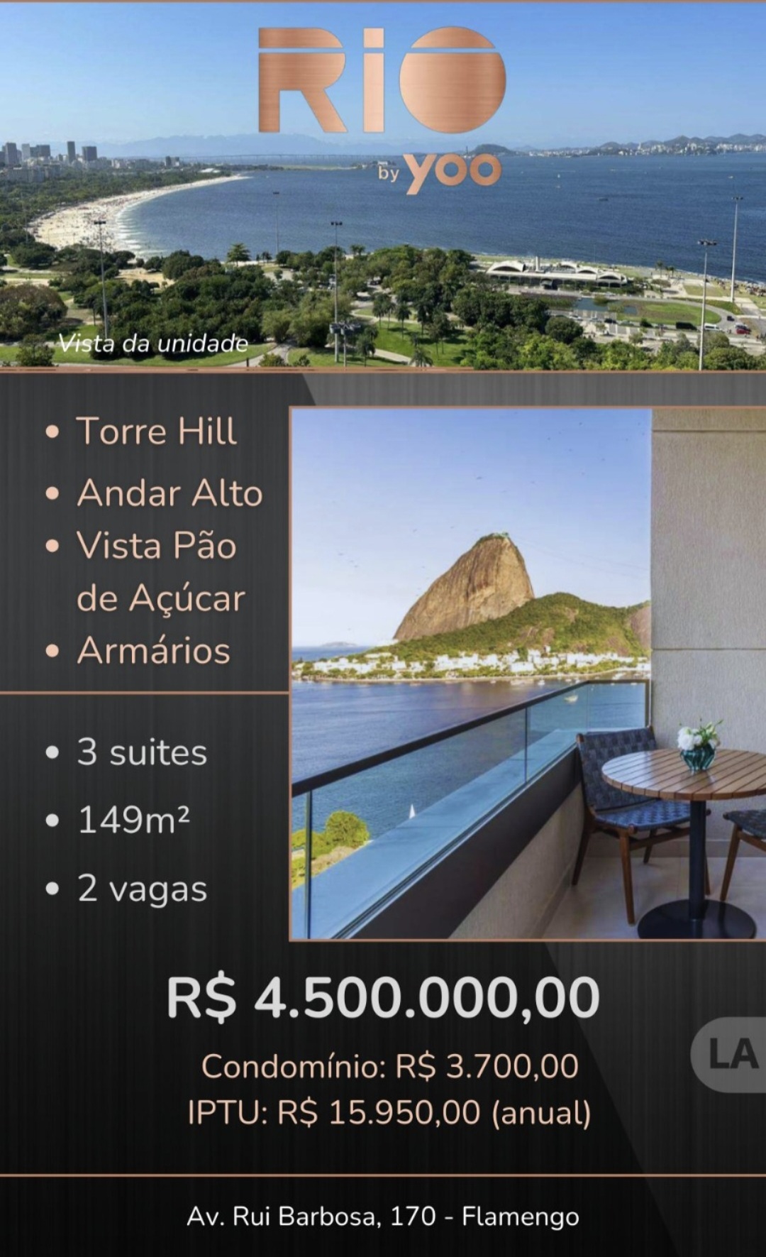 Slide Rio By Yoo ed. Hill 3q 3s 2v com 149m2 por 4.500.000,00. ni