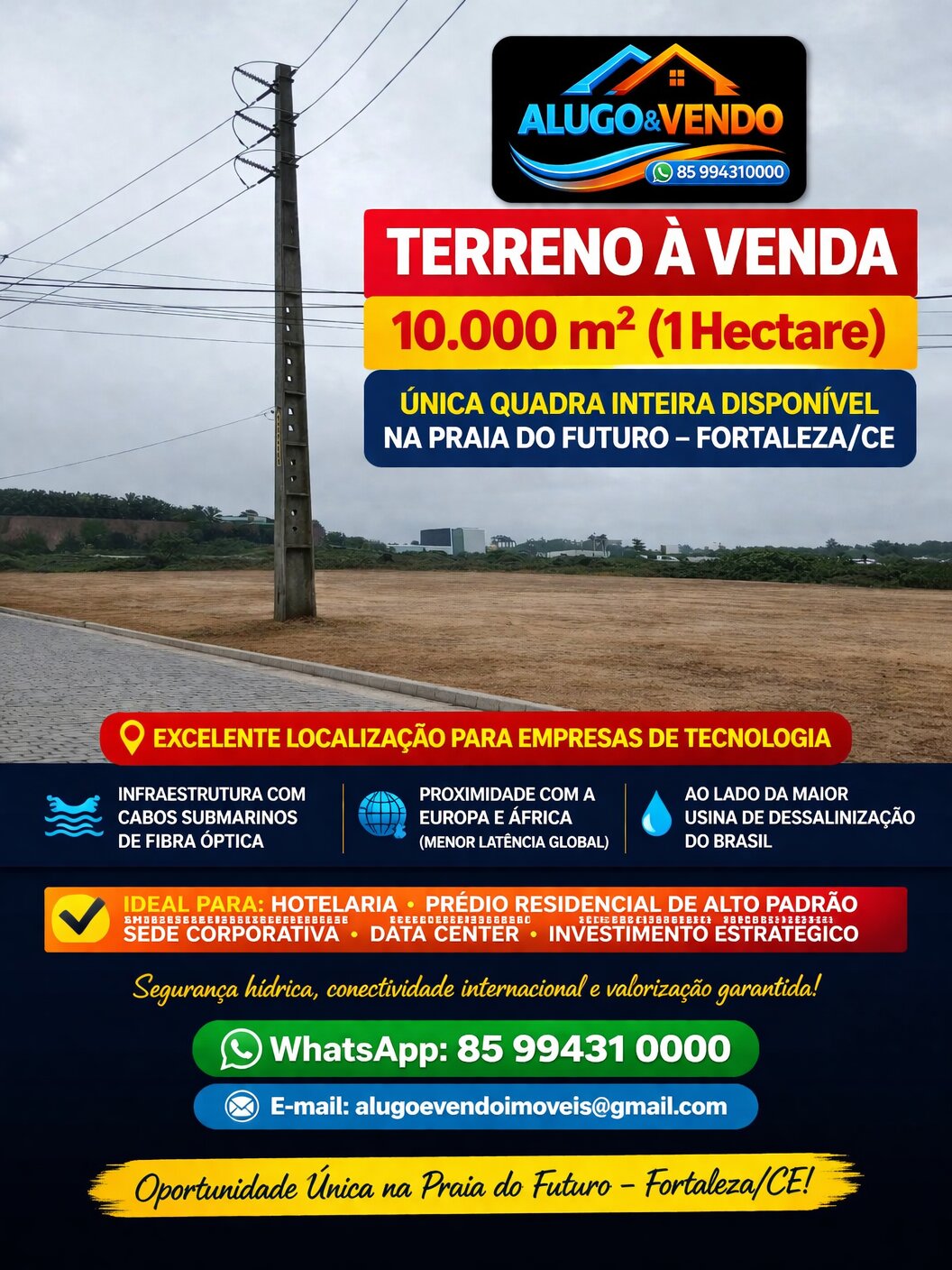 WHATSAPP 85 99431 0000  TERRENO NA PRAIA DO FUTURO - QUADRA DE 10 MIL METROS QUADRADOS  01